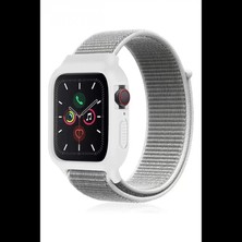 Pileli Store Newface Apple Watch 38MM Hasırlı Cırtcırtlı Kasalı Kordon - Beyaz