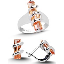 Kuyumcudükkanı Kuyumcudükkani Topaz Renk Zirkon Taşlı Yüzük Küpe SETI-24008-W-ORA