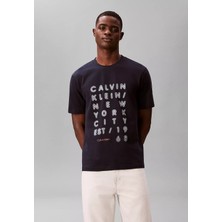 Calvin Klein Erkek Kısa Kol Bisiklet Yaka Ck Yazı Detay Reqular Fit Lacivert T-Shirt LV04RF814G-CEF