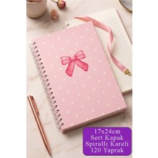 Artlantis Pembe Sert Kapak Spiralli Kareli Defter 17X24CM 120 Yaprak 1 Adet Not Defteri Okul Büro Ofis Defteri