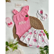 Özşe Moda Pembe Ananas Fırfır Şort Ikili Takım
