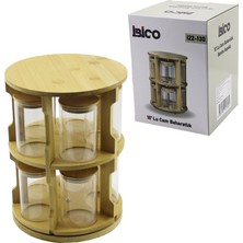 İlanib Ticaret 10 Pcs Yuvarlak - Döner Standlı Cam - Bambu Kapak Tuzluk - Baharatlık Bambu Stand (5567)