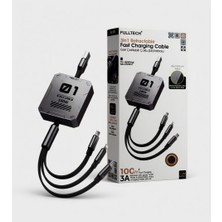 GUNKES Çoklu Şarj Kablosu 3’ü 1 Arada, 100W 3A Hızlı Şarjlı, 1.2 Metre Geri Çekilebilir Çoklu Şarj Kablosu