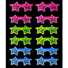 Kont Retro Neon Fosforlu Yıldız Panjur Gözlük - 12 Adet