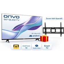 Onvo 50" QLED Tv Android 10 Smart Tv Dahili Uydu Alıcılı 4K Ultra Hd + Dreamstar Tv Duvar Askı Aparatı