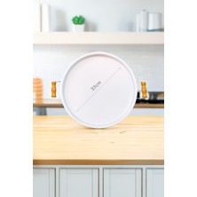 Aksesuar Evreni London 37 cm Beyaz Sunum Metal Servis Tepsisi Takımı Kahvaltı Ahşap Kulp Ikramlık