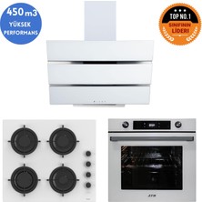 Afm Tech ve Ferre Markalı Pear Turbolu Dijital  Beyaz Cam Ankastre Set (CS206-FA + FM7701 + FM3251)