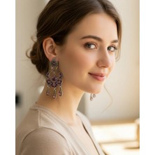 Mor Taşlı Otantik Sallantılı Küpe Vintage Bohem Kadın Küpe