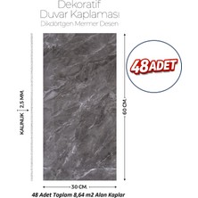 Brano 30X60 cm Kendinden Yapışkanlı Duvar,banyo,tezgah Arası Antrasit Mermer Desen -48 Adet