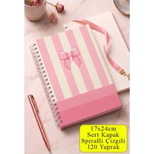 Artlantis Pembe Sert Kapak Spiralli Çizgili Defter 17X24CM 120 Yaprak 1 Adet Not Defteri Okul Büro Ofis Defteri
