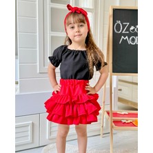 Özşe Moda Fırfırlı Kırmızı Etek Omuz Açık Üst Takım