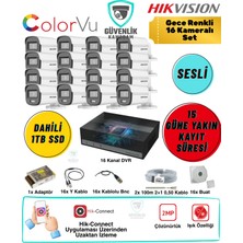Hikvision Gece Renkli 16 Kameralı Ahd Güvenlik Seti 2mp Sesli 1tb Dahili SSD 16 Kanal Dvr