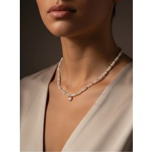 Minimal Kalp Detaylı Inci Taşlı Gold Kaplama Kadın Kolye