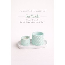 Korixa Korıxa Mini Garden Su Yeşili Saksı ve Mumluk Seti – Tepsili Dekoratif 3’lü Masa Üstü Set (Mozaik Desenli)