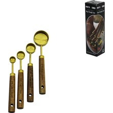 İlanib Ticaret 4 Pcs Gold Metal Ölçü Kaşık Seti Otantik Ağaç Kulp 15ML - 5ml - 2.5ml - 1.25ML (5567)