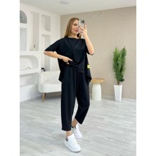 Amorluxe Kadın Kısa Kollu Bisiklet Yaka Viskon Iki Iplik Bluz ve Pantolon Ikili Takım