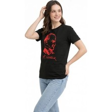 Amorluxe Atatürk Baskılı Tişört Kısa Kollu Bisiklet Yaka  T-Shirt - Siyah