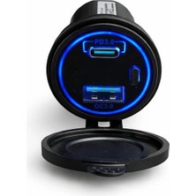 Maroces Pano Tip Ikili USB 3.0 + Type-C Soket 12-24V Butonlu Mavi LED