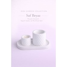Korixa Korıxa Mini Garden Beyaz Saksı ve Mumluk Seti – Tepsili Dekoratif 3’lü Masa Üstü Set (Mozaik Desenli)