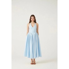 Holly Lolly Boyundan Bağlamalı Bele Oturan Uzun Ophelia Elbise Mavi