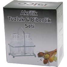 İlanib Ticaret 2 Pcs Şeffaf Kapak Akrilik Tuzluk - Biberlik - Baharatlık Metal Standlı Kare - Bombeli (5567)