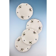 Bursa Porselen Dekor Renkli Kuşlar Antik Altın Yaldızlı 4 Parça Porselen Pasta Tabağı