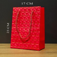 Livenda Kırmızı Geometrik Desenli Orta Boy Karton Hediye Çantası