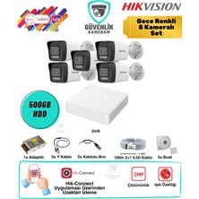 Hikvision 5 Kameralı Gece Renkli Ahd Güvenlik Seti 2mp 500GB HDD 8 Kanal Dvr