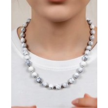 Howlit (Howlite) Doğal Taş Kolye – Beyaz Mermer Desenli Minimal Tasarım