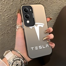 HONTINGA Vivo Y29S ile Uyumlu Kılıfı Silikon Kenar Sert Arka Düşüme Önleyici Basitlik Anti Düşme Kamera Korumali Tesla Desen Telefon Kılıfı Kadın ve Erkek Için Uygundur K1-1112