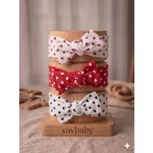 Vavbaby Kız Bebek 3’lü Ribana Fiyonklu Bandana Seti - Kırmızı-Beyaz