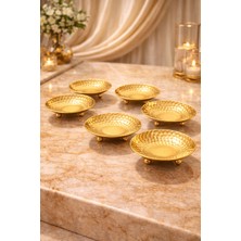 Ogeda Home 6'lı Gümüş Metal Ayaklı Çerezlik & Lokumluk - Dövme Desenli Şık Kahve Yanı Sunum Kasesi