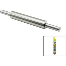 İlanib Ticaret Vocen Rolling Pin Çelik Metal Merdane - Hamur Rulosu Merdane: 25CM - Sap: 2X9CM =T.UZUNLUK:43CM (5567)