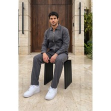 Livio Ferri Artigas Premium Fermuarlı Düz Basic Ceket Pantolon Erkek Takım Relax Kalıp