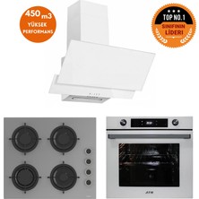 Afm Tech ve Ferre  Marka Unıt Turbo Dijital Gri-Beyaz Ankastre Set (CS208-FA + FM7701 + FM3301)