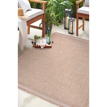 Sanrugs Home Living Yıkanabilir Sisal Jüt Dokuma Hasır Halı Kilim Püsküllü Bej Kahve Mutfak Balkon Bahçe Teras