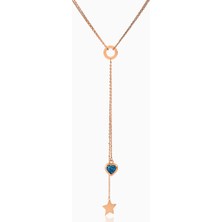 Kuyumcudukkani Kalp Kesim"avusturya Kristal Taşlı"zincirli KOLYE-37163-R-BLU