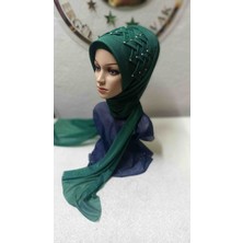 Ergül Hazır Duvak Simli Zümrüt Yeşili Hürrem Model Duvak,hazır Duvak,düğün,hazır Şal,hazır Türban,abiye Şal,sünnet,nişan,söz