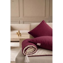 NDC Home Luxury Çift Taraflı Keten Koltuk Pedi / Şiltesi [Kırlentli] - Bordo-Krem