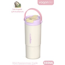 Vagonlife Tumbler Mug 660 ml Tek Kapak Çift Kullanım Pipetli Rahat Içim Kulplu Paslanmaz Çelik Termos 1102-660ML