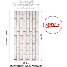Brano 30X60 cm Kendinden Yapışkanlı Duvar,banyo,tezgah Arası Beyaz Tuğla Desen-24 Adet