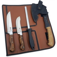 SürLaz 5 Parça Bıçak Seti Kamp Mutfağı Bıçakları Taşıma Çantalı Baltalı Set