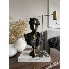 Mirsa Global Dekoratif Diana Büst Biblo – Antik Yunan Heykel Tarzı, Biblo Siyah Gold Lüks Salon Konsol Süs Objesi ( Polyester)