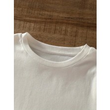 Amorluxe Baskılı Oversize Bisiklet Yaka T-Shirt - Beyaz
