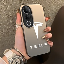 HONTINGA Vivo V50 Lite ile Uyumlu Kılıfı Silikon Kenar Sert Arka Düşüme Önleyici Basitlik Anti Düşme Kamera Korumali Tesla Desen Telefon Kılıfı Kadın ve Erkek Için Uygundur K1-1112