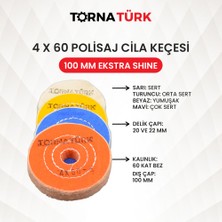 4 x 60 x Delik 20 - 22 mm Delik Polisaj Cila Bezleri - Polisaj Cila Keçesi ( 100 mm ) Extra Shine