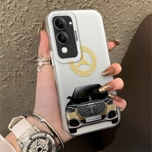 HONTINGA Vivo Y29S ile Uyumlu Kılıfı Silikon Kenar Sert Arka Düşüme Önleyici Basitlik Anti Düşme Kamera Korumali Maybach Desen Telefon Kılıfı Kadın ve Erkek Için Uygundur K1-1106