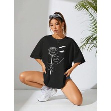 Amorluxe Baskılı Oversize T-Shirt - Siyah