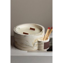 The Craft Thor Dekoratif Beton El Yapımı Mermer Desenli Ahşap Fitilli %100 Soya Mum