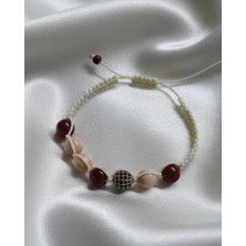 Pembe Kuvars Doğal Taş Zirkon Bileklik – Özel Tasarım Macrome Örgülü